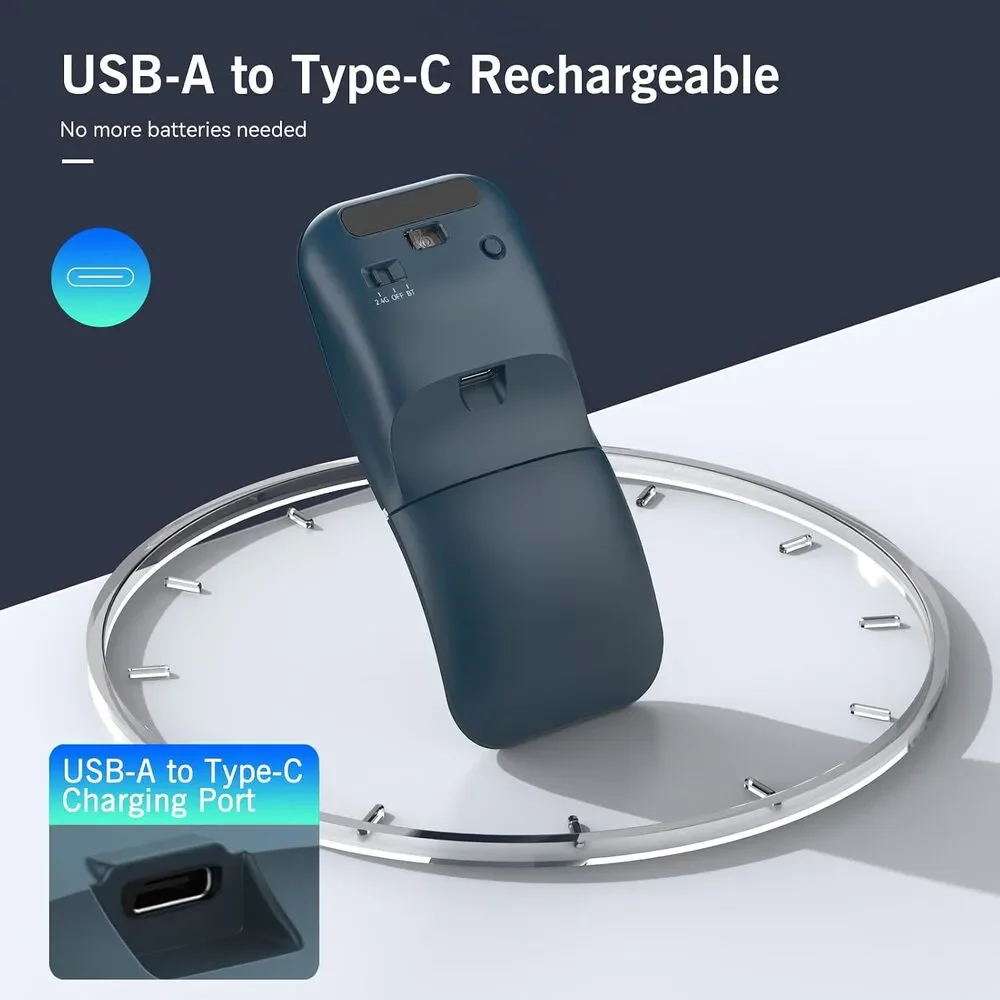 Bluetooth Wireless Arc Travel Mouse Pro – Bendable Rotating, Rechargeable Blue